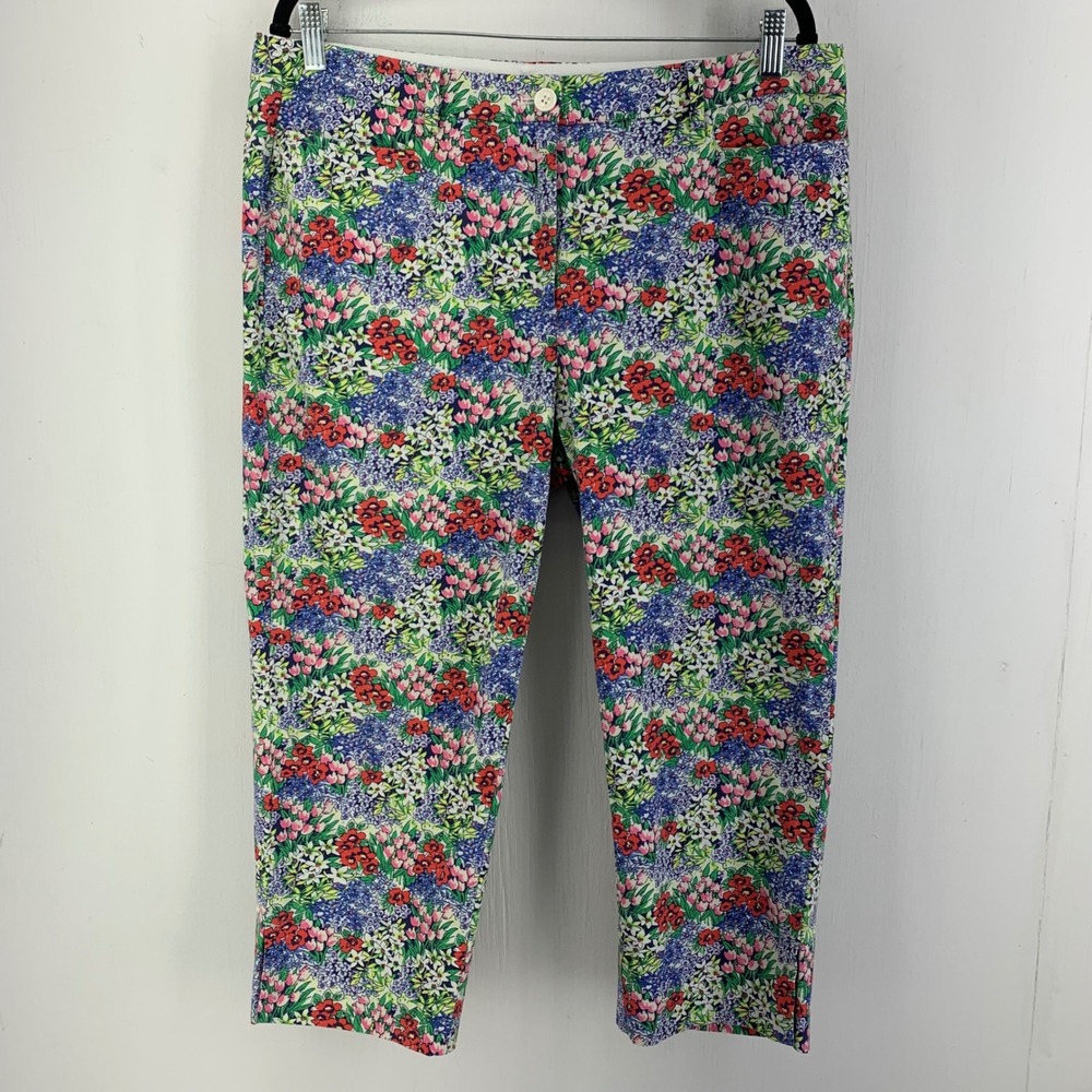 Talbots Perfect Skimmer Floral Pants Womens 12 Multicolor Cropped Capri Cottage